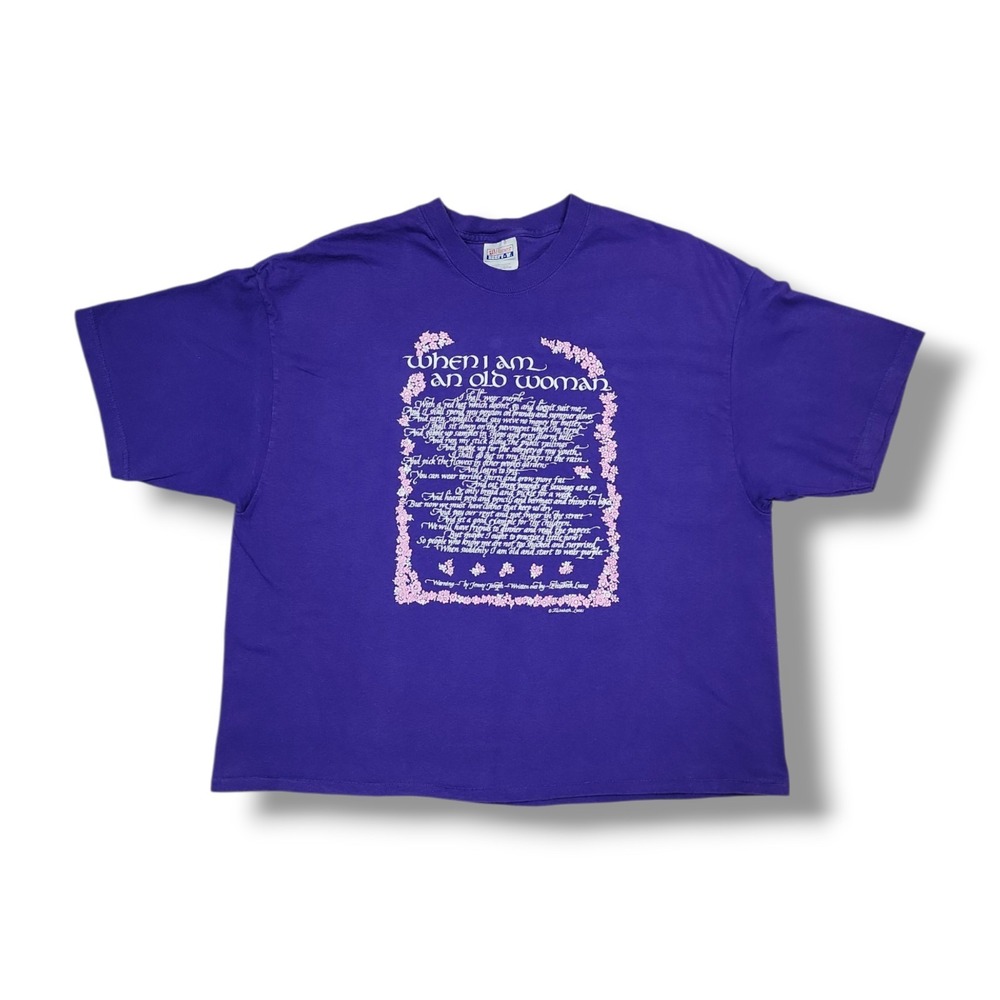 VTG Warning Poem By Jenny Joseph Elizabeth Lucas Purple Hanes T-Shirt Women's XL